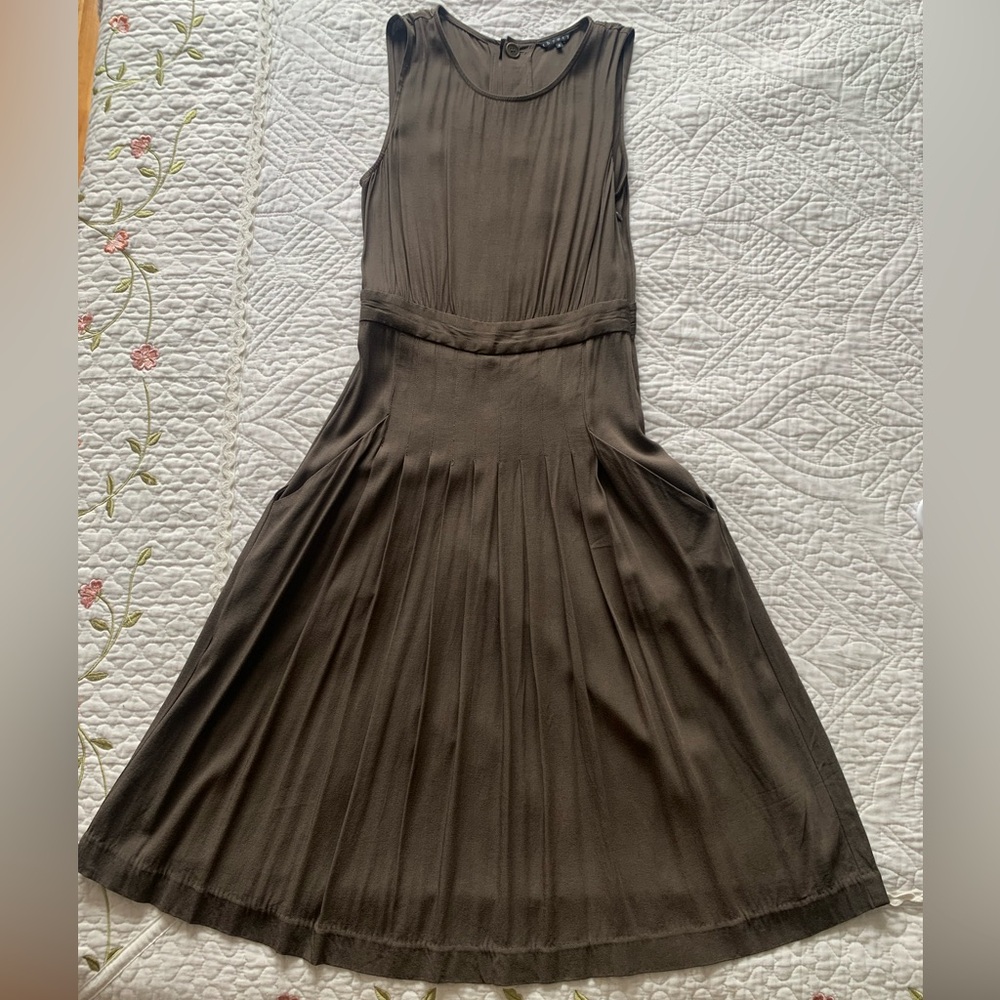 Theory Sleeveless Midi Dress in Olive Brown
